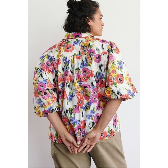Anthropologie Rachel Floral Puffer Sleeve Blouse - Picture 4 of 15